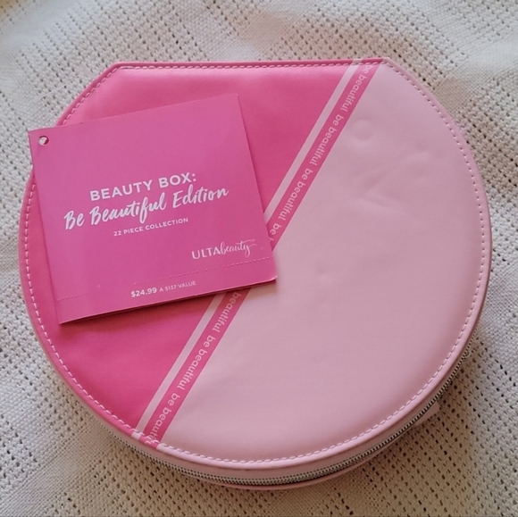 ULTA Pink Multicolored Round Bag Makeup Case Vanity Box w Retractable Handle - Picture 9 of 10